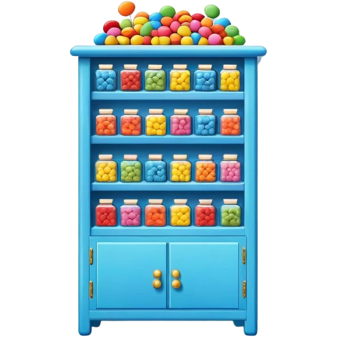 blue cabinet with candy on the top shelf emoji