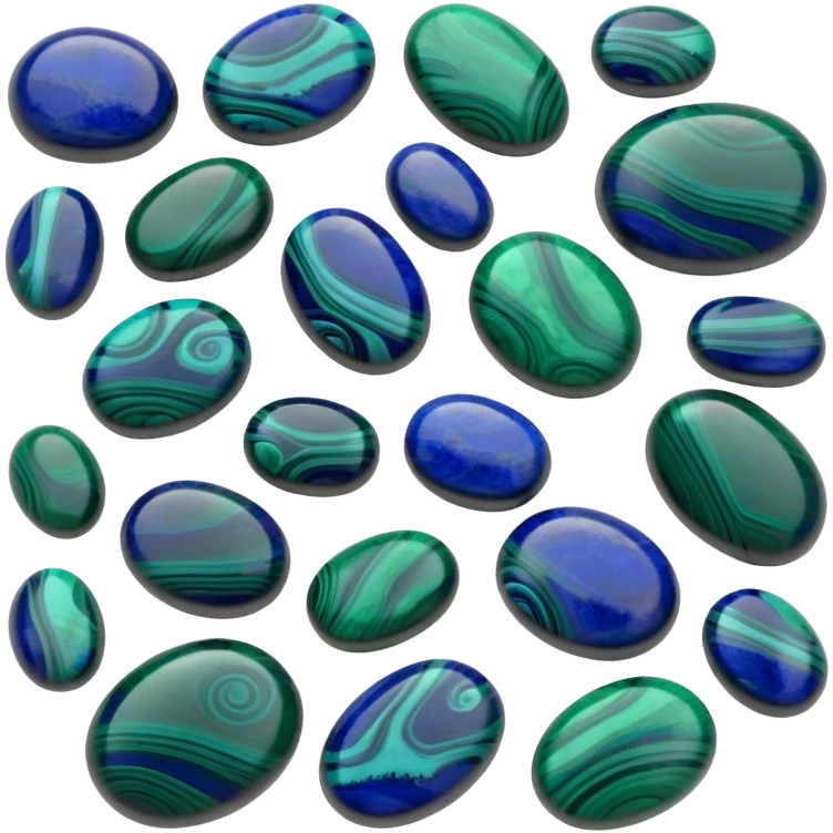 Azurite malachite cabochon gem with swirling blue and green patterns, smooth polished dome surface emoji