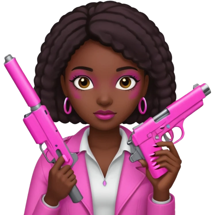 Black Girl hand pink nails holding pink gun emoji