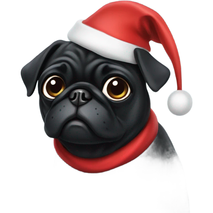 Black pug with Santa hat on emoji