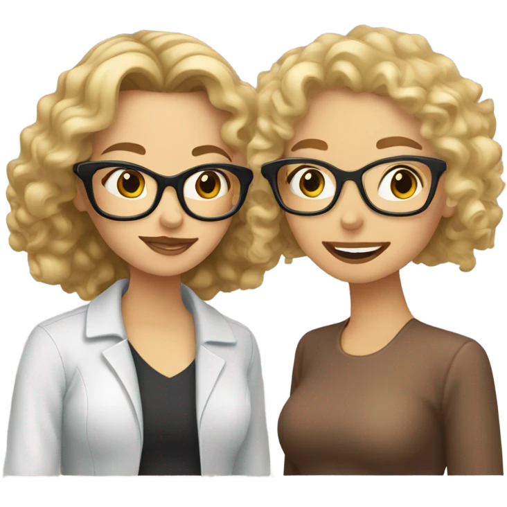 Caucasian Woman with blonde hair and glasses kissing Caucasian woman with curly brown hair emoji