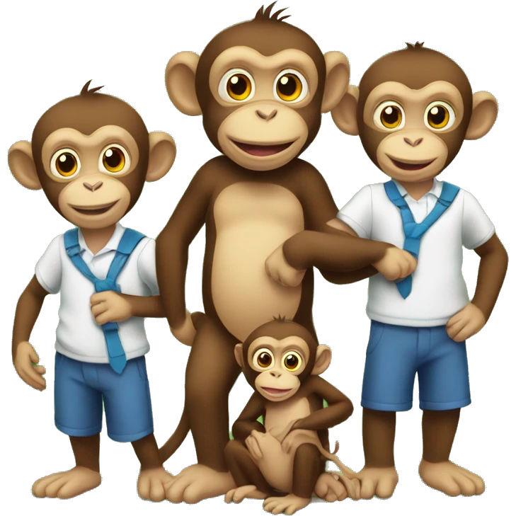 Monkey with monkey family brining the 2 baby monkeys to the first day of school  emoji