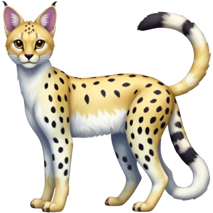 Colorful shiny albino melanistic Caracal-Cheetah-Serval-Snow-Leopard-Trico-Sergal-Vernid-fusion-hybrid-animal-creature, full body emoji