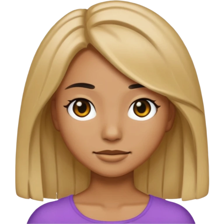 female emoji with tan skin, shoulder-length hair, black eyes emoji