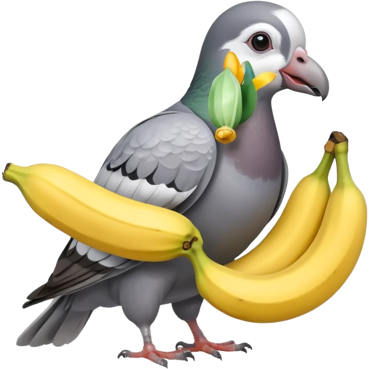 A pigeon holding a banana in his beak emoji