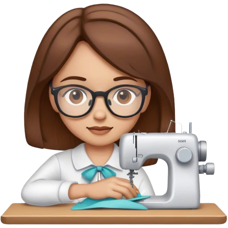 Chica cosiendo con gafas pelo moreno  emoji