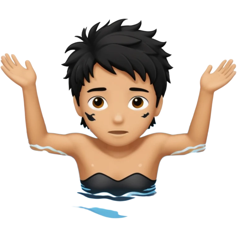 Lifeguard tanned skin Teenager with Black messy hair swimming to rescue someone emoji