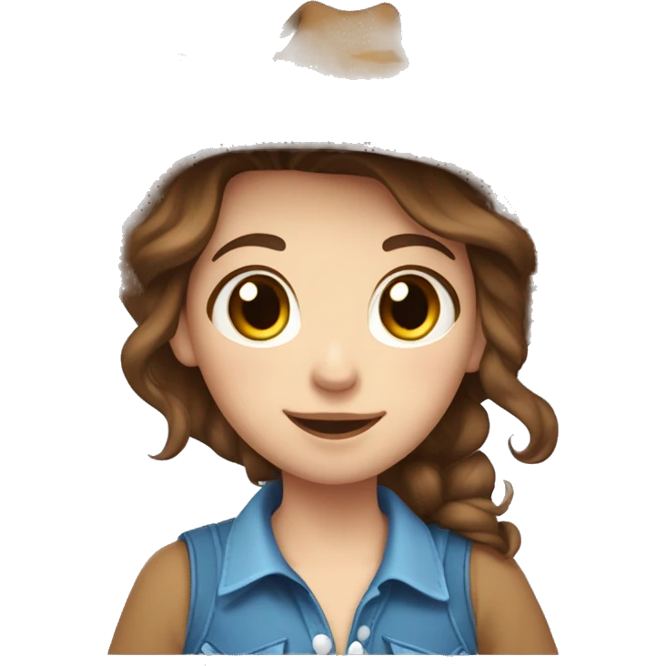 , a cow girl with brown hair, dressed in a blue top decorated with stars, ((in love)), surrounded by a white outline, emoji