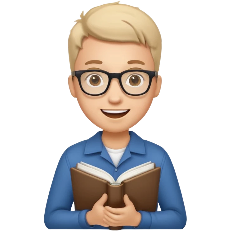 young programmer, excited, holding code book emoji