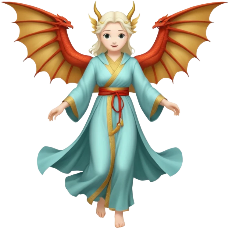 full body ancient woman with dragon wings, flying emoji
