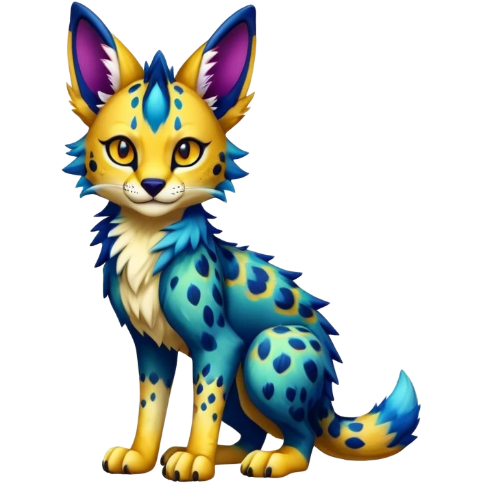 Epic Cute Colorful Dark Sergal-Serval-Vernid full body emoji