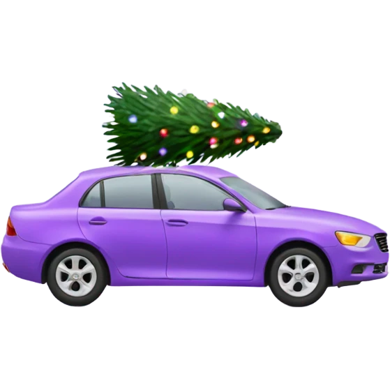 Christmas light purple car with Christmas tree emoji