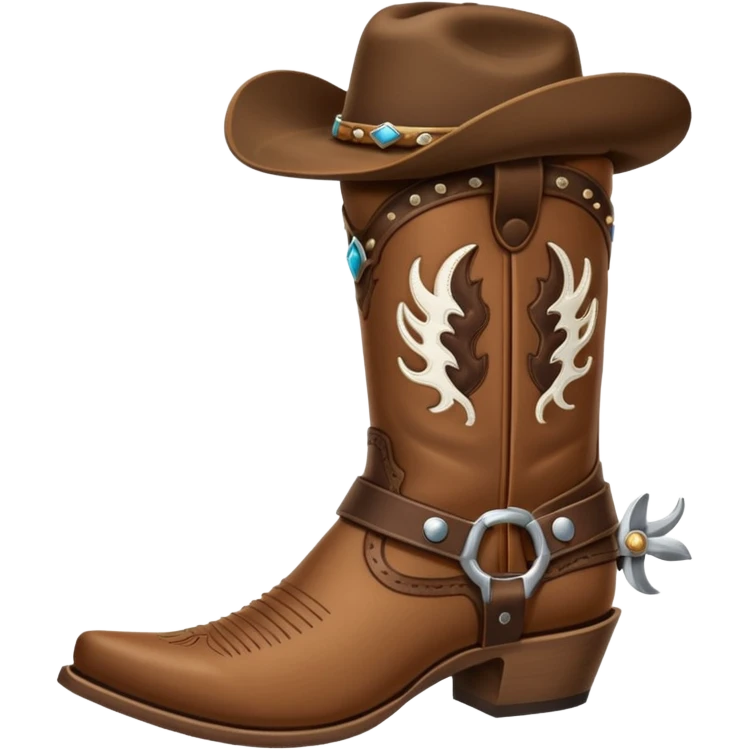 cowboy boot with spurs and a cowboy hat on top emoji