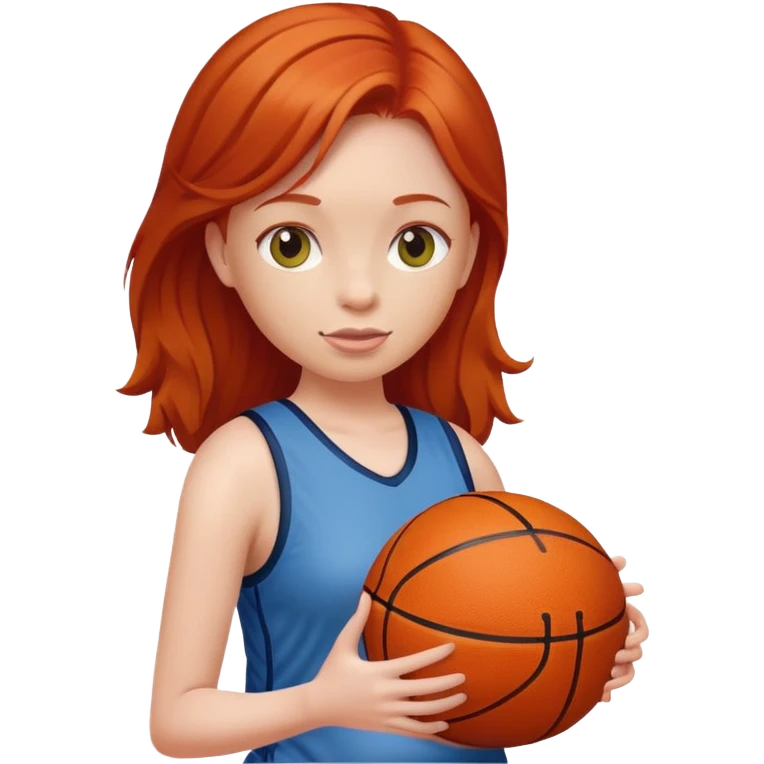 Redheaded girl with a basketball positioned like the pregnant woman emoji, but with a basketball instead of a belly emoji