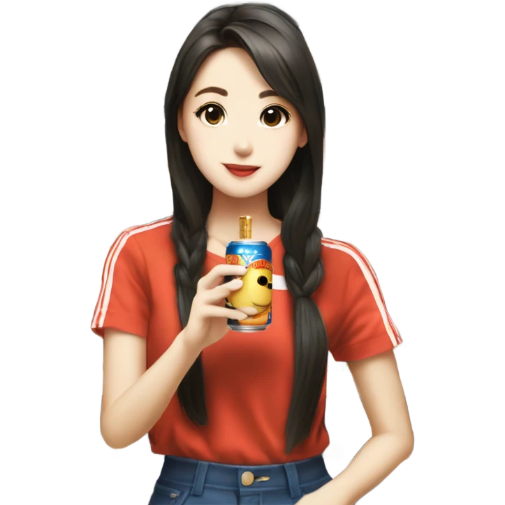 Korean girl drinking canned Suntory highball in hongkong don don donki emoji