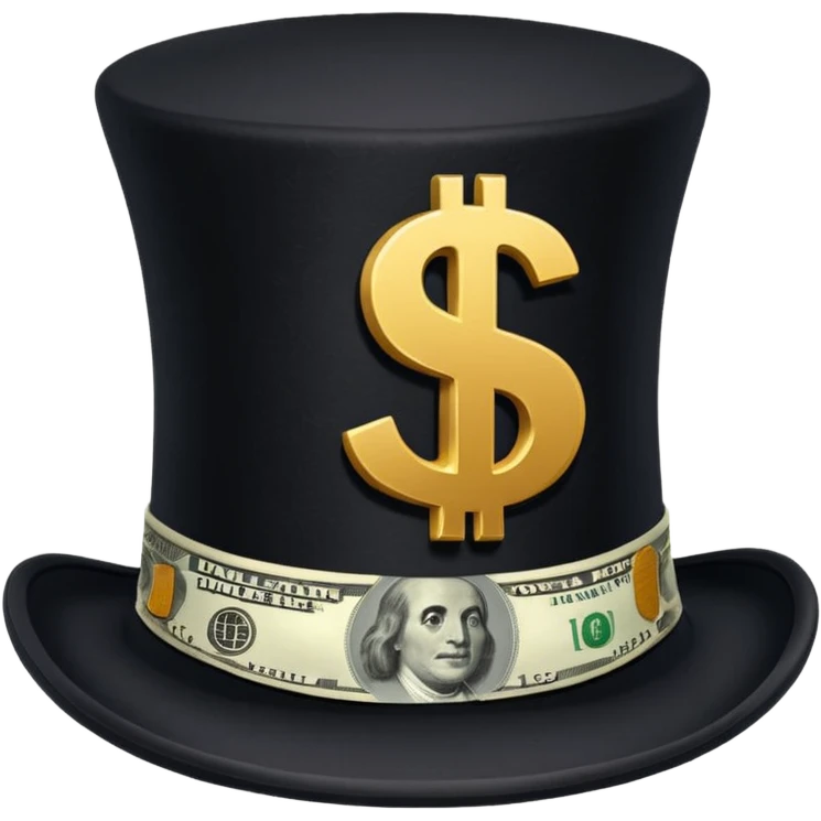 top hat with "$" print emoji