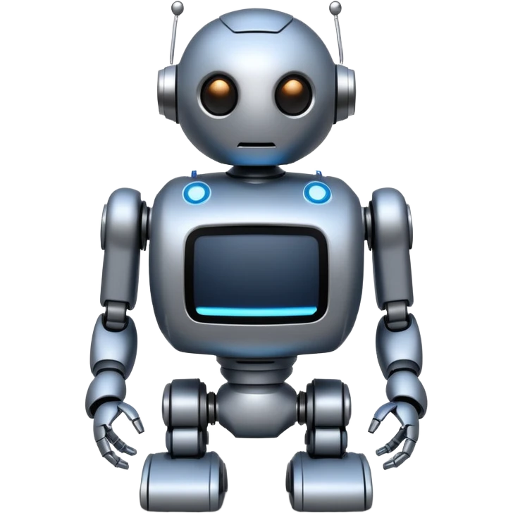 I want atom from reel steel that has gray body with black screen and blue eyes  form the screen and a brown top a  robot emoji