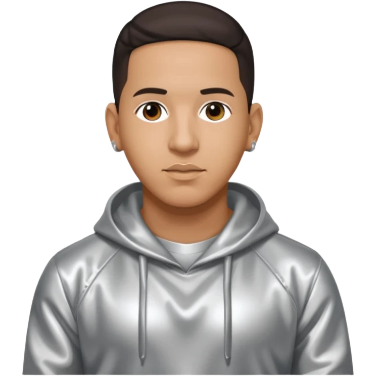 Daddy Yankee with dark brown hair, silver outfit emoji