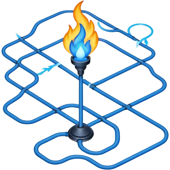 a map with a glowing blue flame on the x and networking paths emoji
