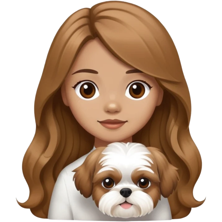 long wavy light brown hair girl with one white and brown shih tzu emoji