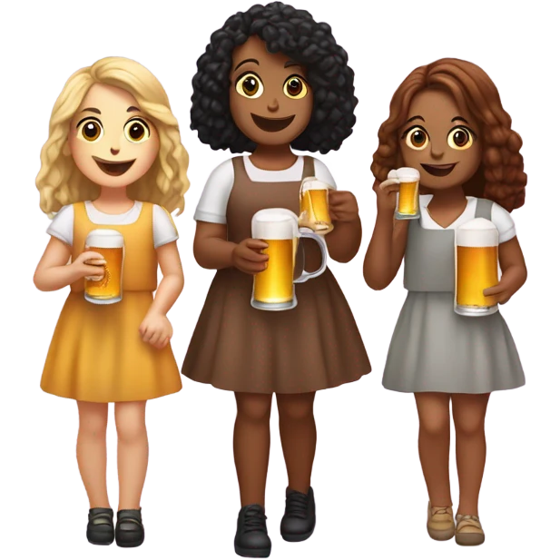 Five girls drinking pints of beer and eating sausage emoji