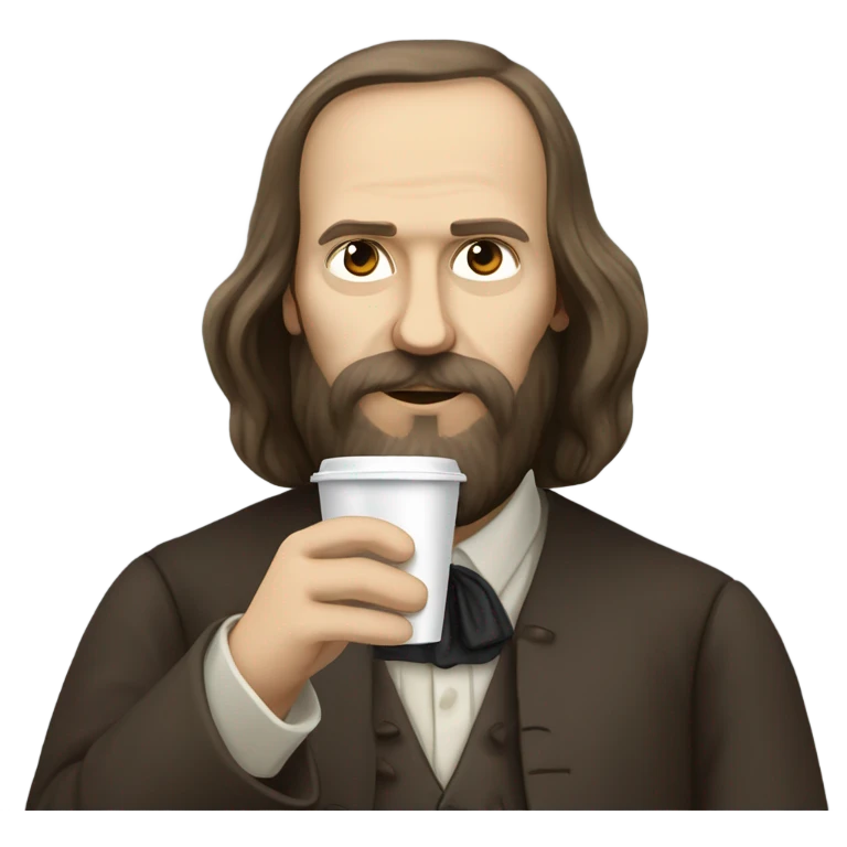 Dmitry Ivanovich Mendeleev with plastic cup of coffee emoji