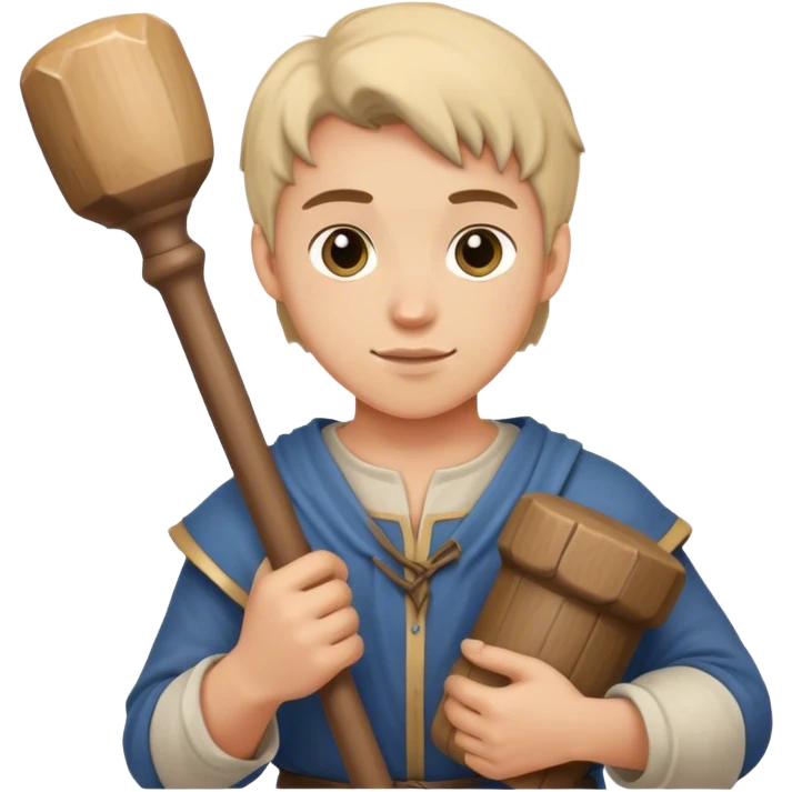 young sculptor apprentice medieval age with mallet emoji