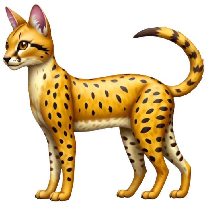 Colorful shiny Caracal-Cheetah-Serval-Civet-Trico-Sergal-Vernid-fusion-hybrid-animal-creature, dull body emoji