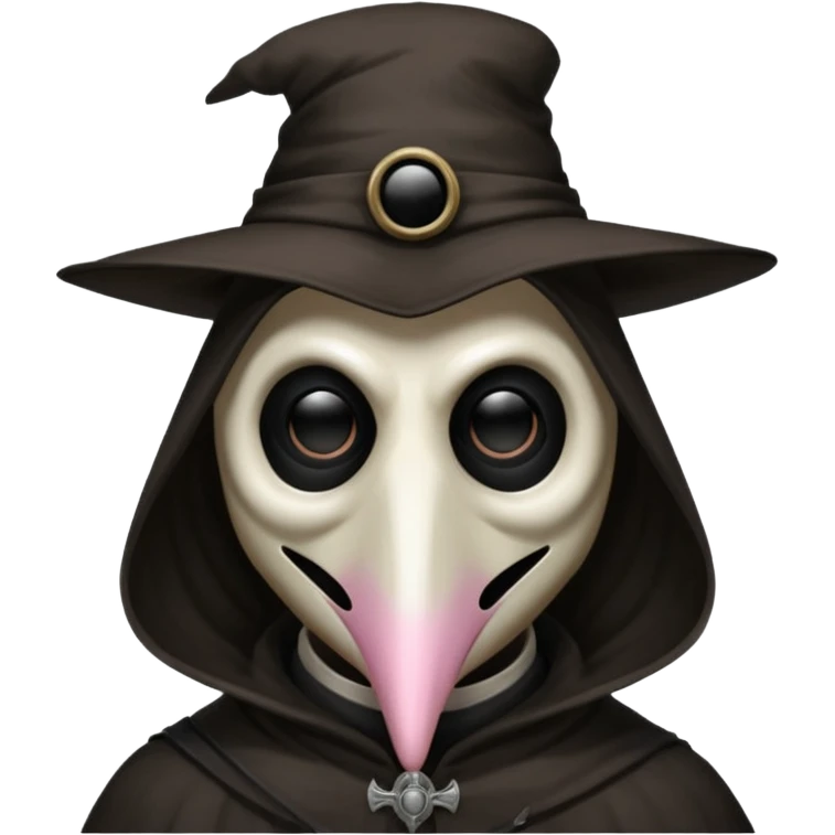 SCP-049 as a cursed emoji, unsettling, plague doctor mask, dark aura, creepy expression, horror vibe emoji