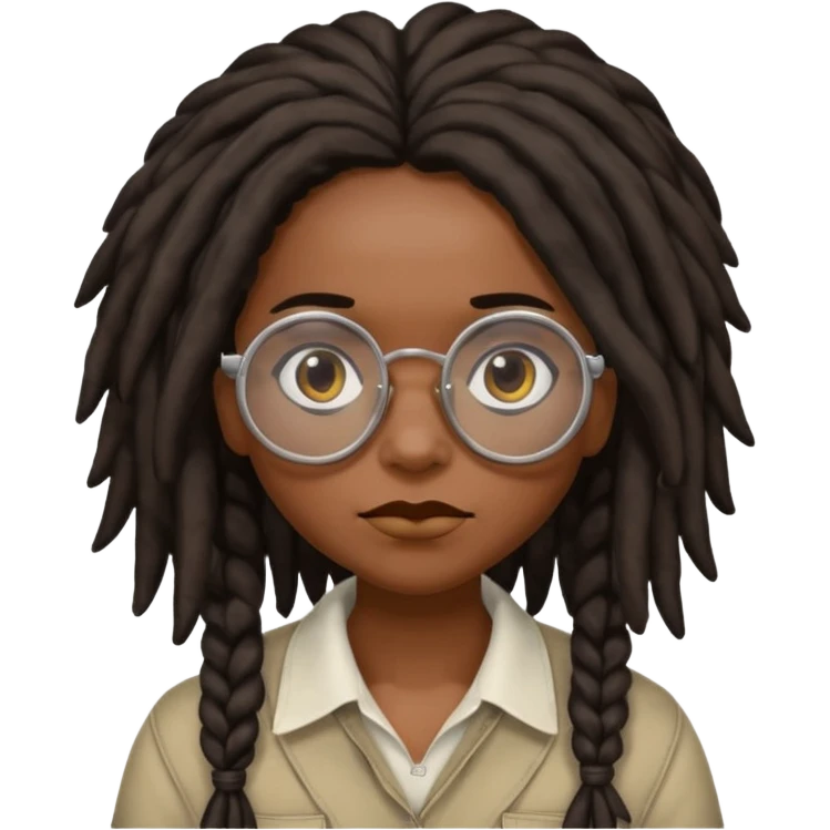 darker skin female with dark dreadlock hair wearing large round glasses saying no emoji