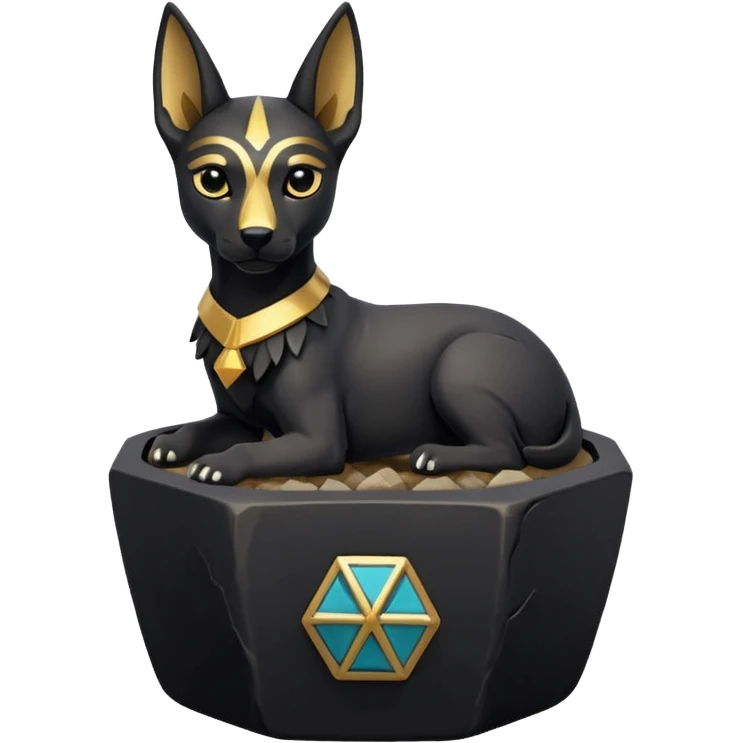  Soothing silky black fur tiny statuette Anubis puppy stony cracked irregular dodecagon bonsai pot  emoji