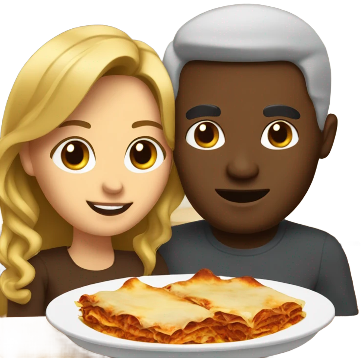 Light skin girl with brown skin Husband having lasagna emoji