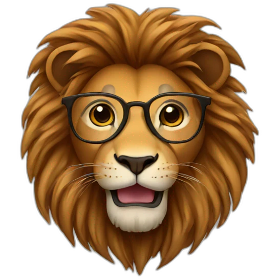Lion with brown mane and glasses emoji