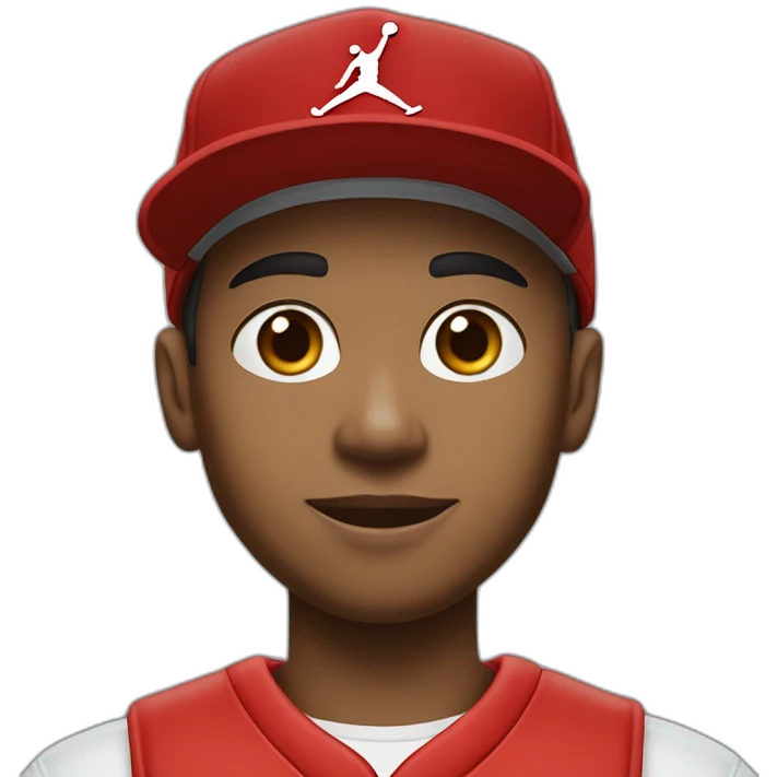 Morocho boy in red attire with a red Nike cap and Jordan Retro 4 red🌟. emoji