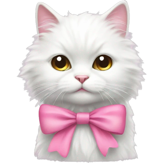 White fluffy cat with pink bow emoji