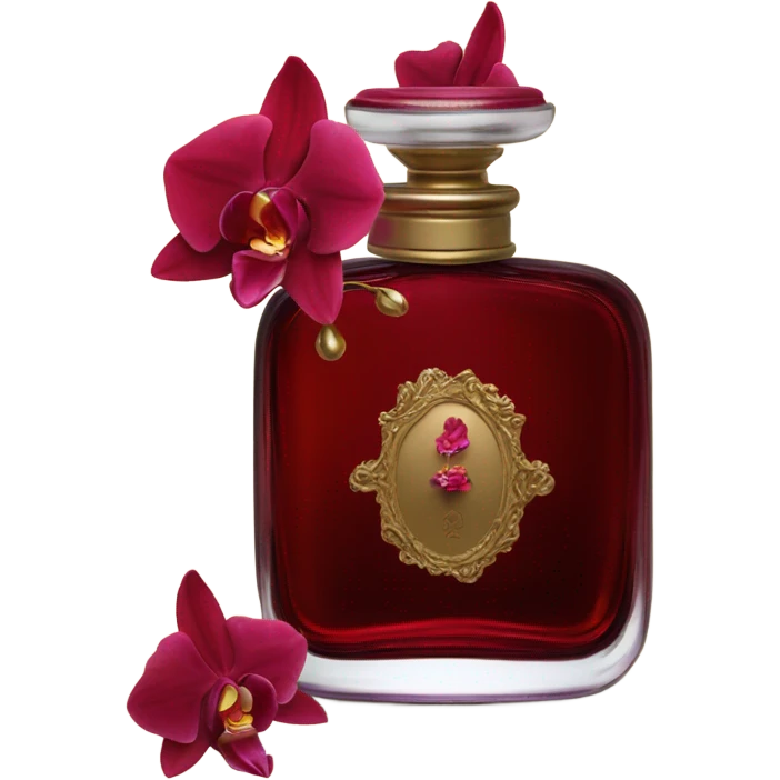 Dark red vintage French style perfume bottle with red orchids emoji