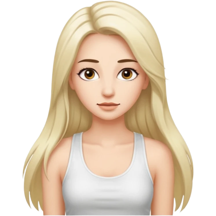 with long eyelashes, a white tank top, longer hair that doesn't pull on the long emoji