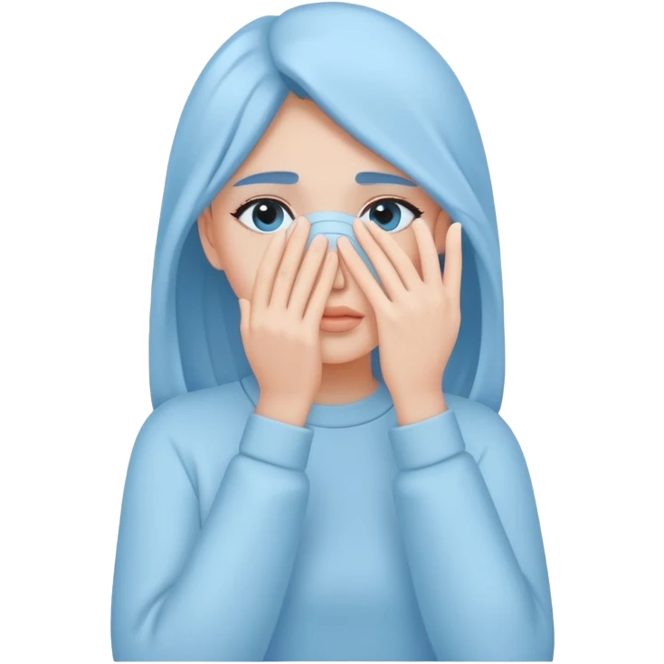pastel blue girl covers her face with her hand emoji