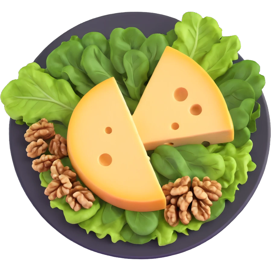 plate with cheese, leafy greens, and walnuts emoji