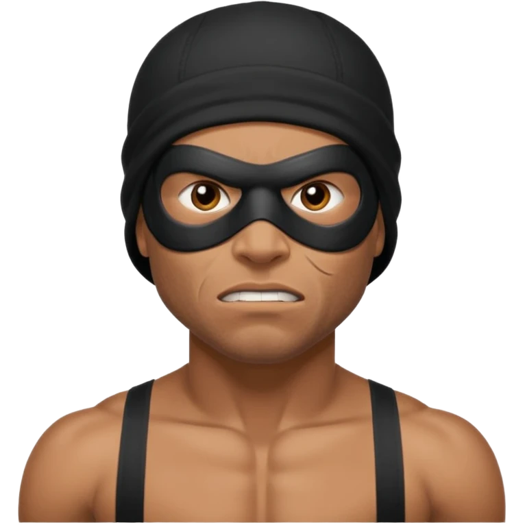 angry and smug african black ski mask wearing guy with no top emoji