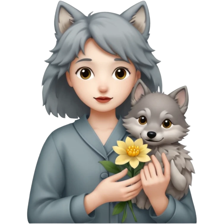a flower in hand that holds the wolf emoji