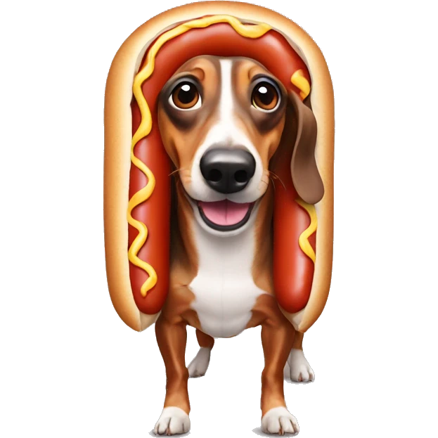 Sausage Dog in Hot Dog costume emoji