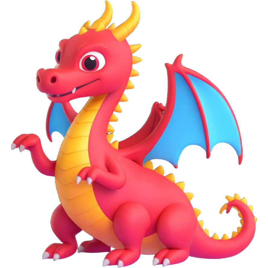 3D style dragon with heart-shaped wings, playful and colorful emoji