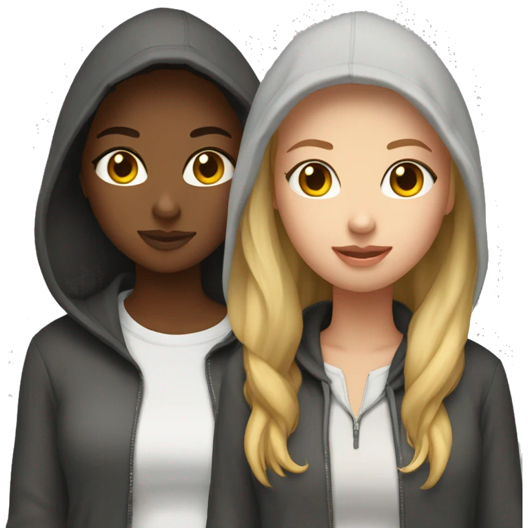 two girlfriend girls, one blonde, the other brown-haired in a hoodie emoji
