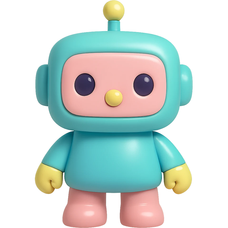 robot toy, smooth glossy vinyl figure, minimalist design, pastel colors, designer toy aesthetic emoji