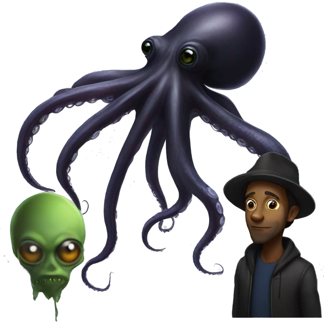 Black Alien Octopus next to a man emoji