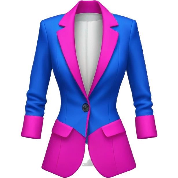 Realistic isolated long cobalt blue open fashion blazer jacket with hot pink Bustier underneath it. emoji