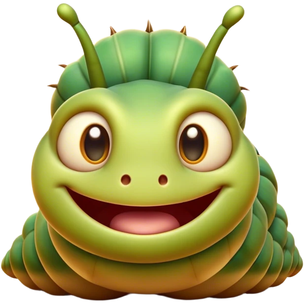 Cinematic Cheeky Caterpillar Portrait Emoji, Head tilted dramatically with an exaggeratedly surprised expression, featuring a tiny, wiggly body with wide, comically expressive eyes full of playful wonder and animated, curving segments, Simplified yet hilariously expressive features, highly detailed, glowing with a slightly sassy natural glow, high shine, dramatic yet playful, stylized with an air of cheeky woodland mischief, soft glowing outline, capturing the essence of a meme-worthy caterpillar that looks ready to wiggle its way into viral fame! emoji