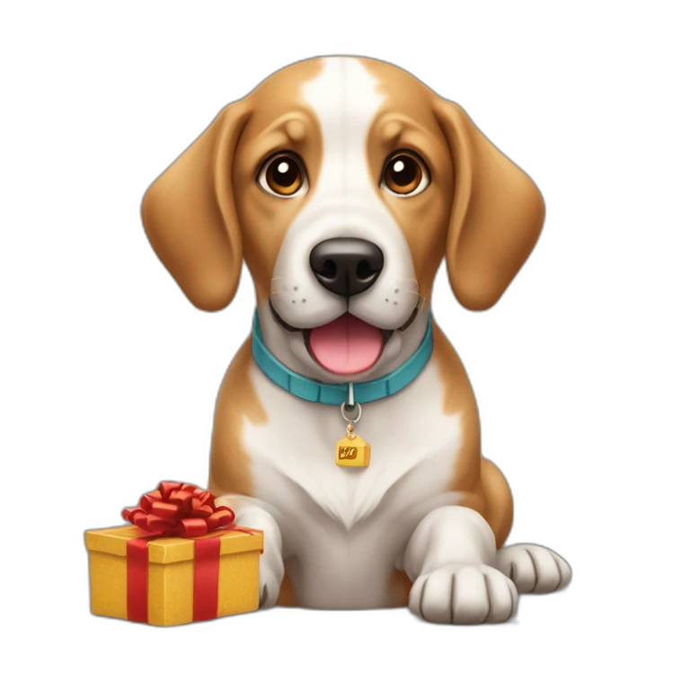 Chien avec un cadeau sur la tête  emoji