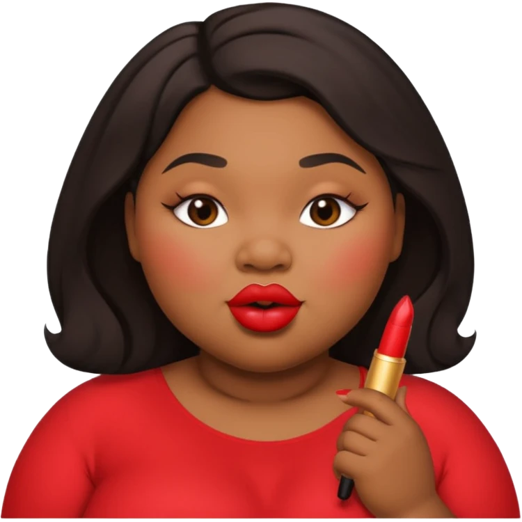 Create an emoji of a fat black woman with chubby cheeks with blushing red lipstick posing as if she were kissing emoji
